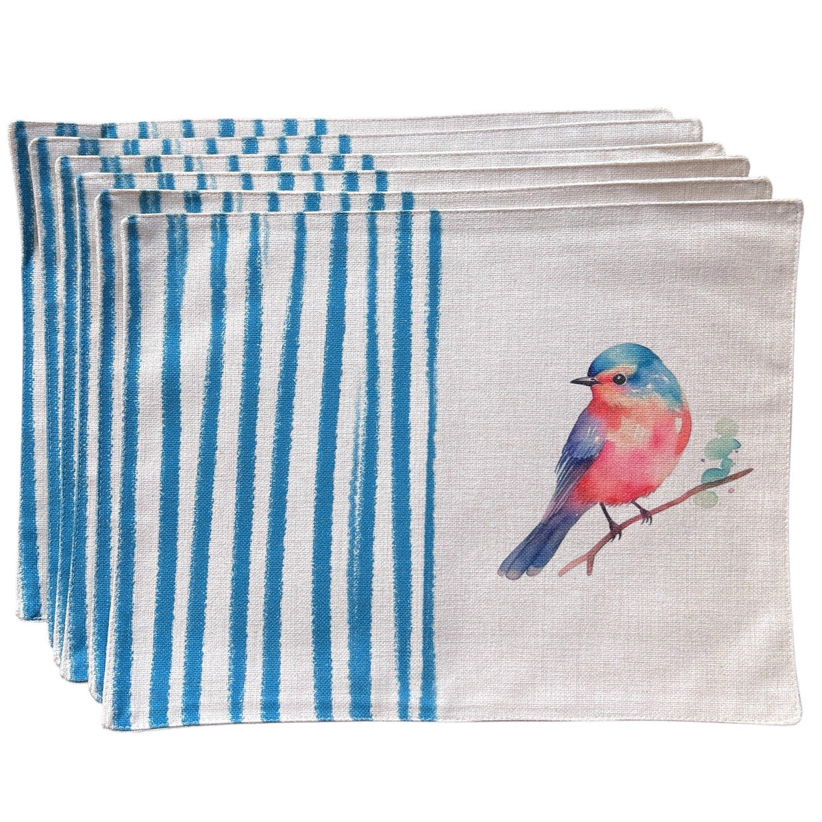 SET 6 Individuales Pajarito Turquesa Tela Repelente y Antimanchas