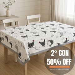 Mantel antimanchas Gallinas | lavable y sin plancha