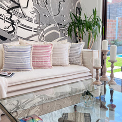 Funda de Cojín Natural Lino Listado Fleco Beige 45x45cms