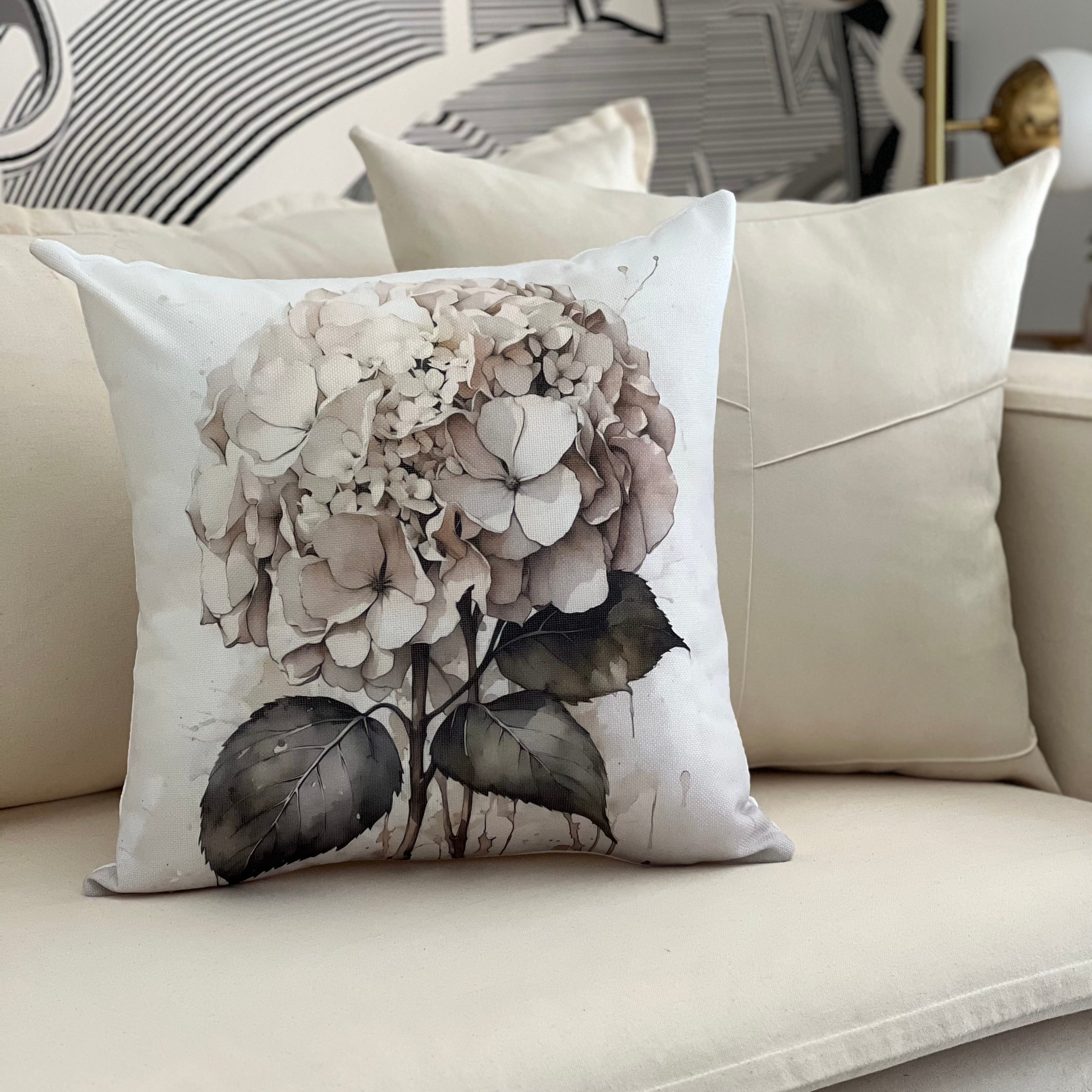 Funda de Cojín Estampada Hortensia Beige