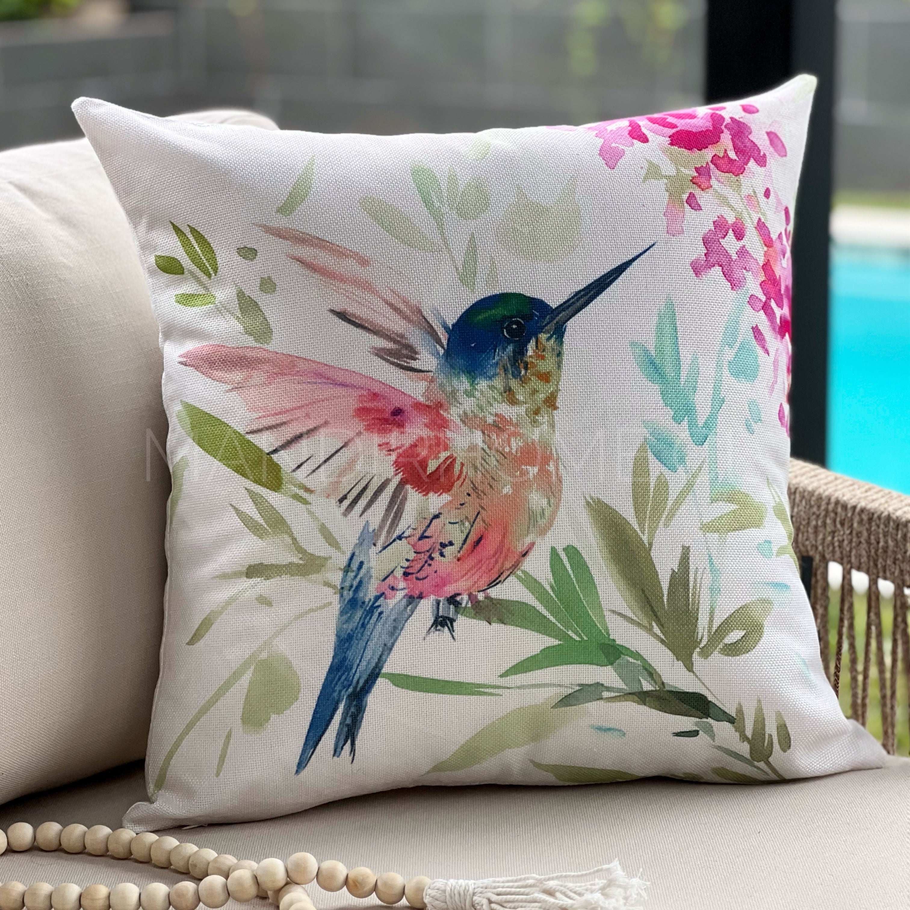 Funda de Cojín Estampada Multicolor Colibrí