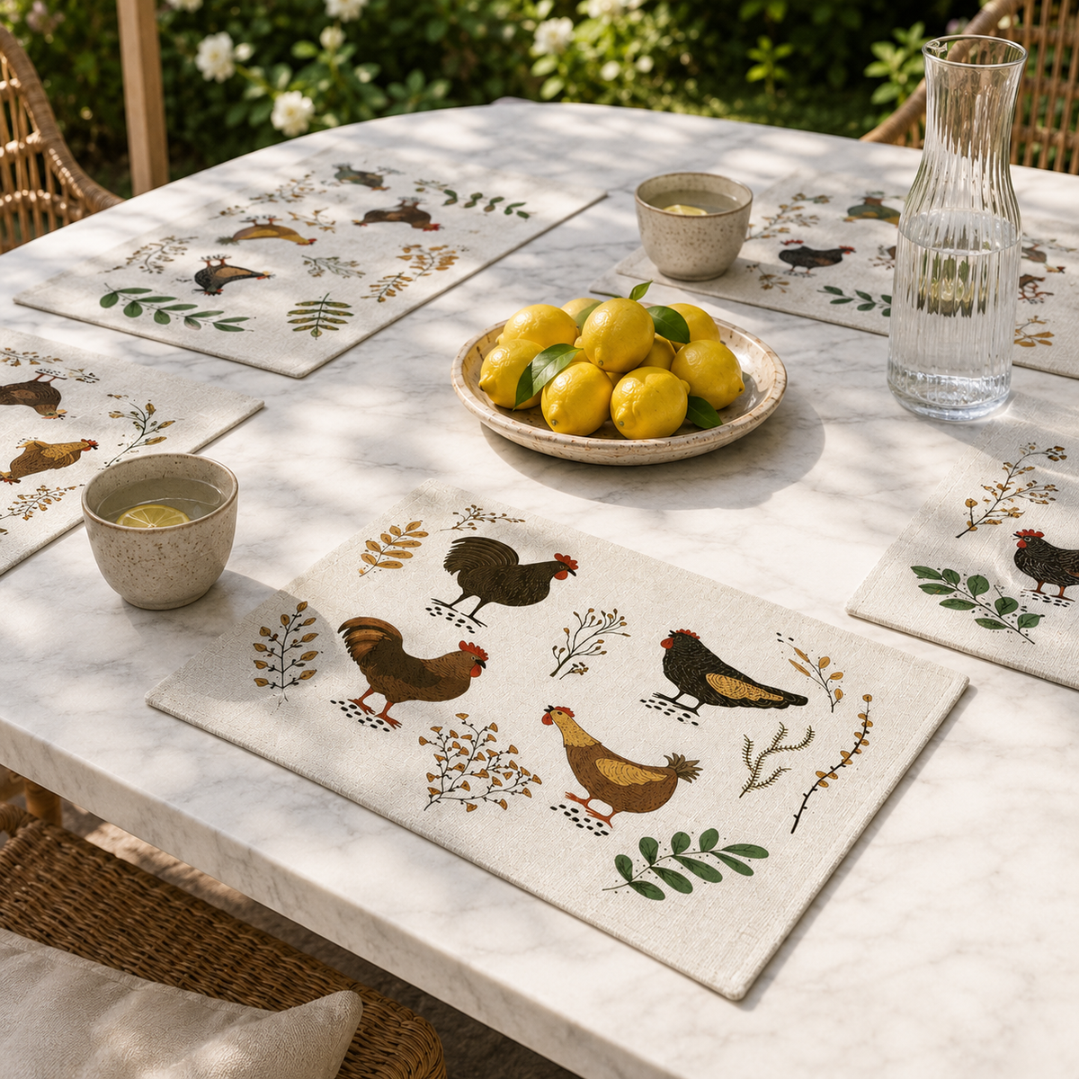 SET 6 Individuales Gallinas 2 Tela Repelente y Antimanchas
