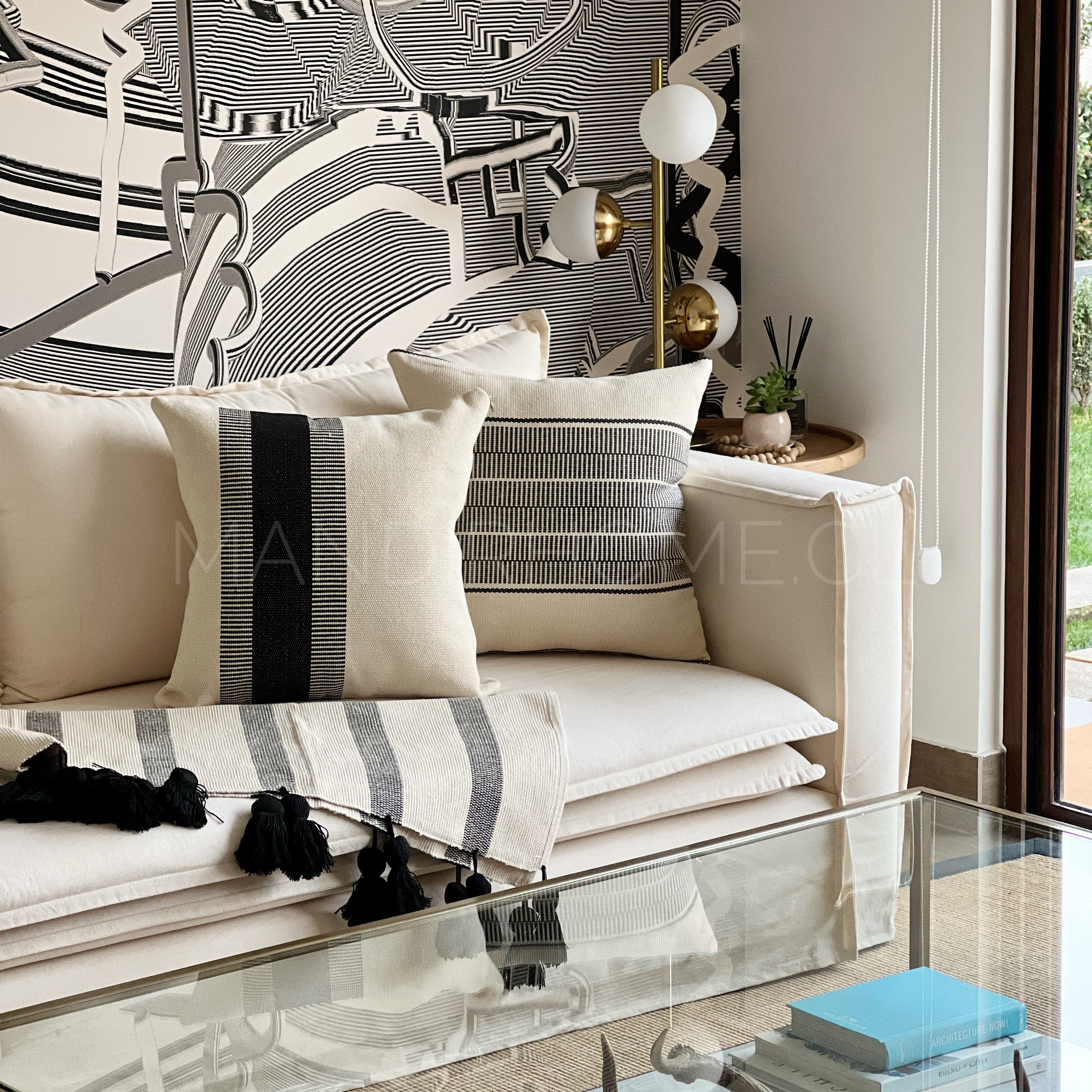 Funda de Cojín Boho Trama Negro Tejido Cuadrado 50x50cms