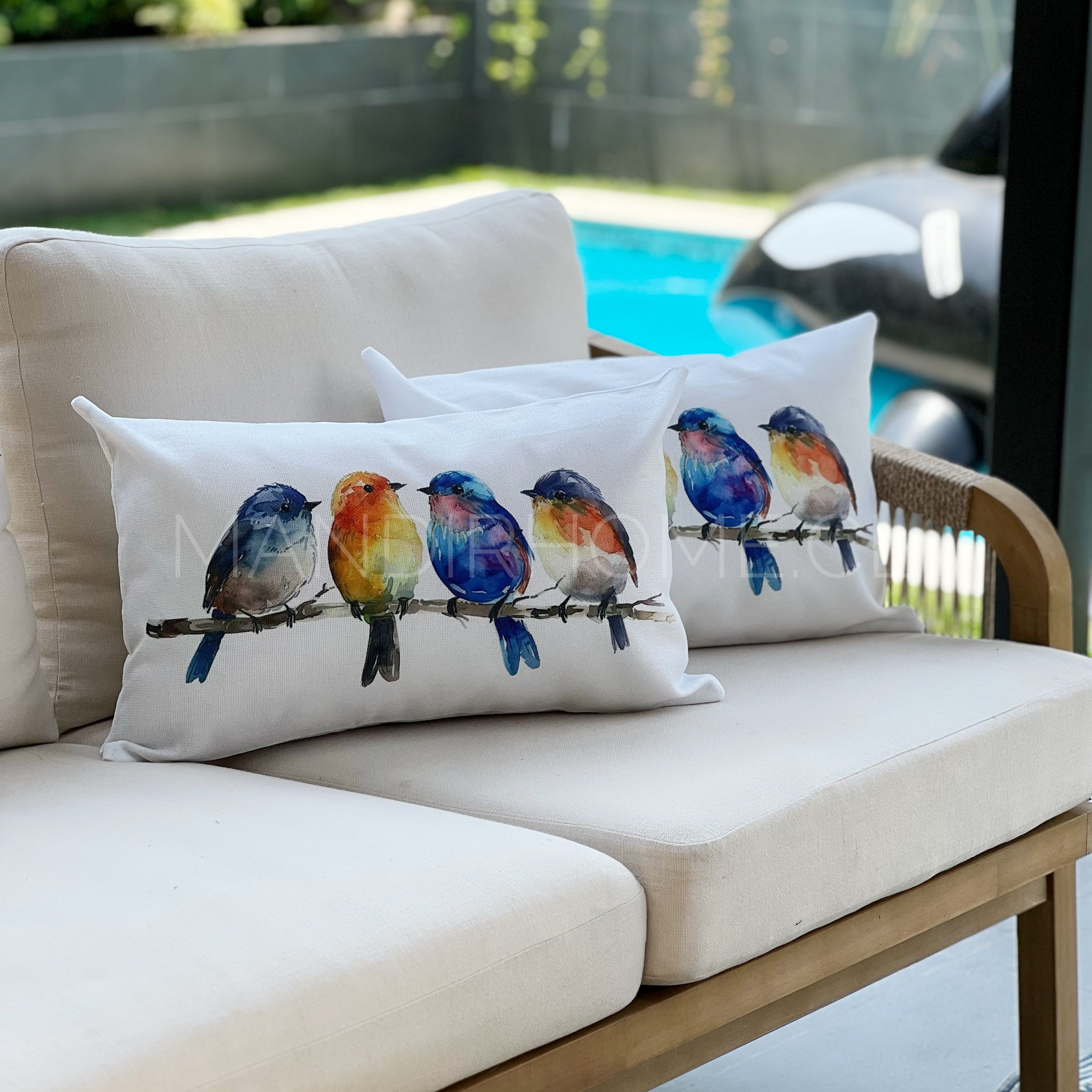 Funda de Cojín Estampada Pajaritos Colores