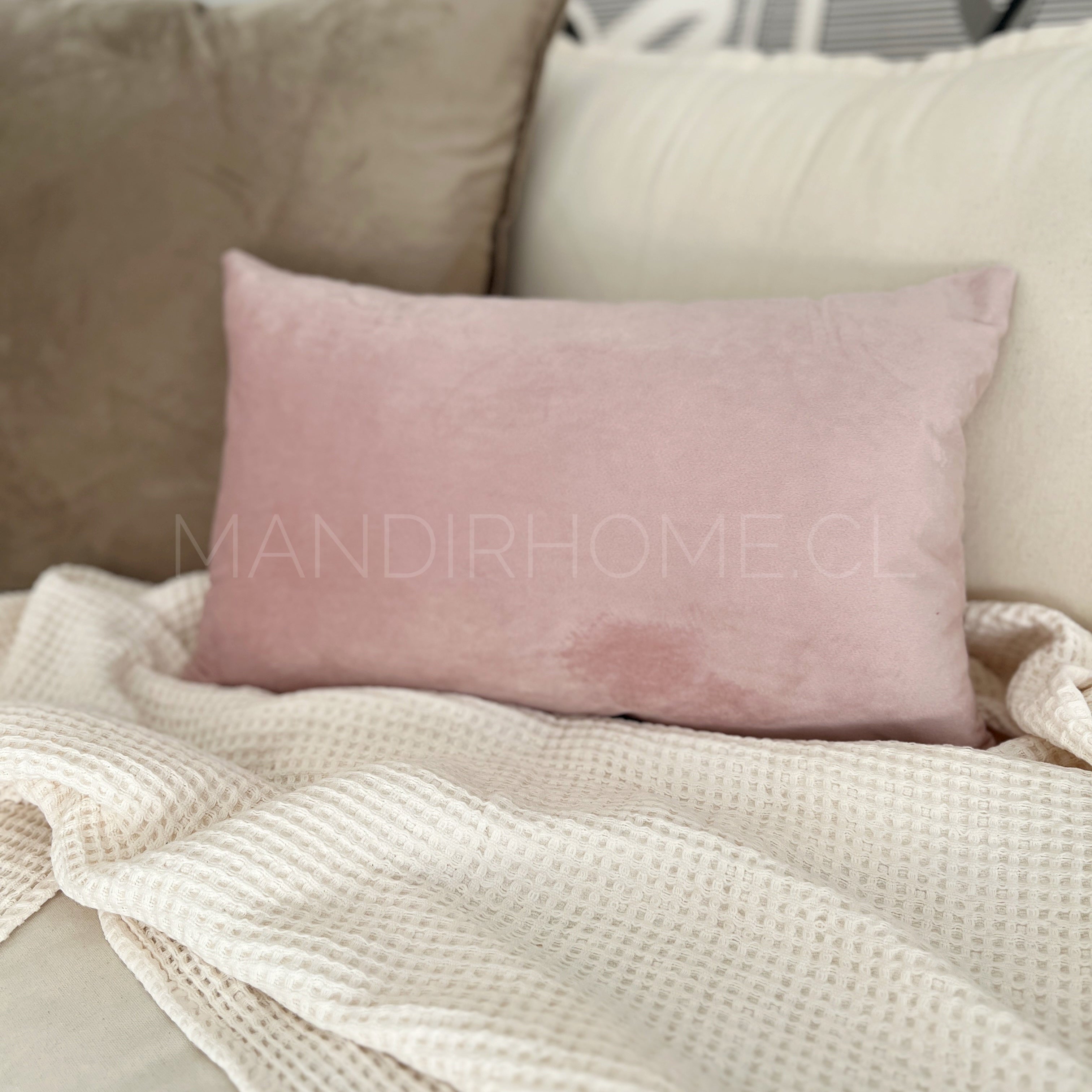 Funda de Cojín Velvet Liso Rosado Pastel Rectangular