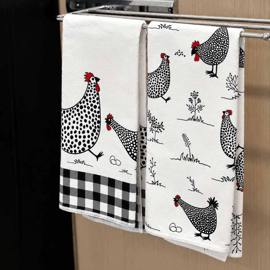 Set 2 Paños Cocina Gallinas Microfibra