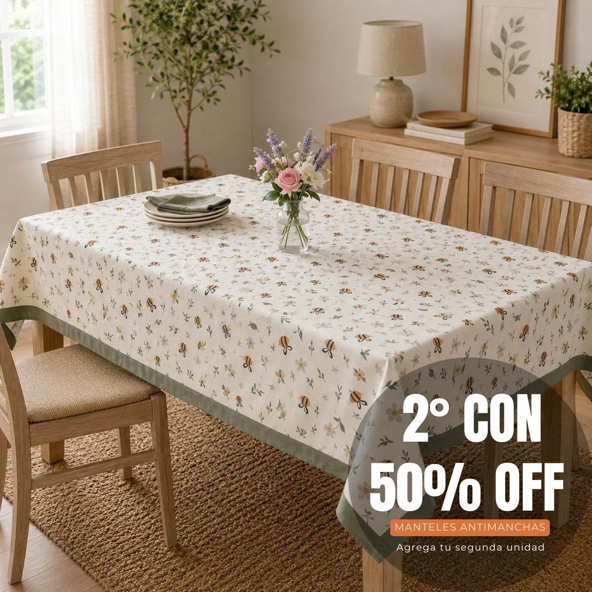 Mantel antimanchas Abejitas | lavable y sin plancha