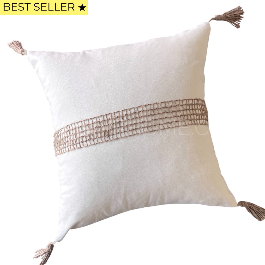 Funda Bohemia Franja Tejida Rústico Yute Cuadrada