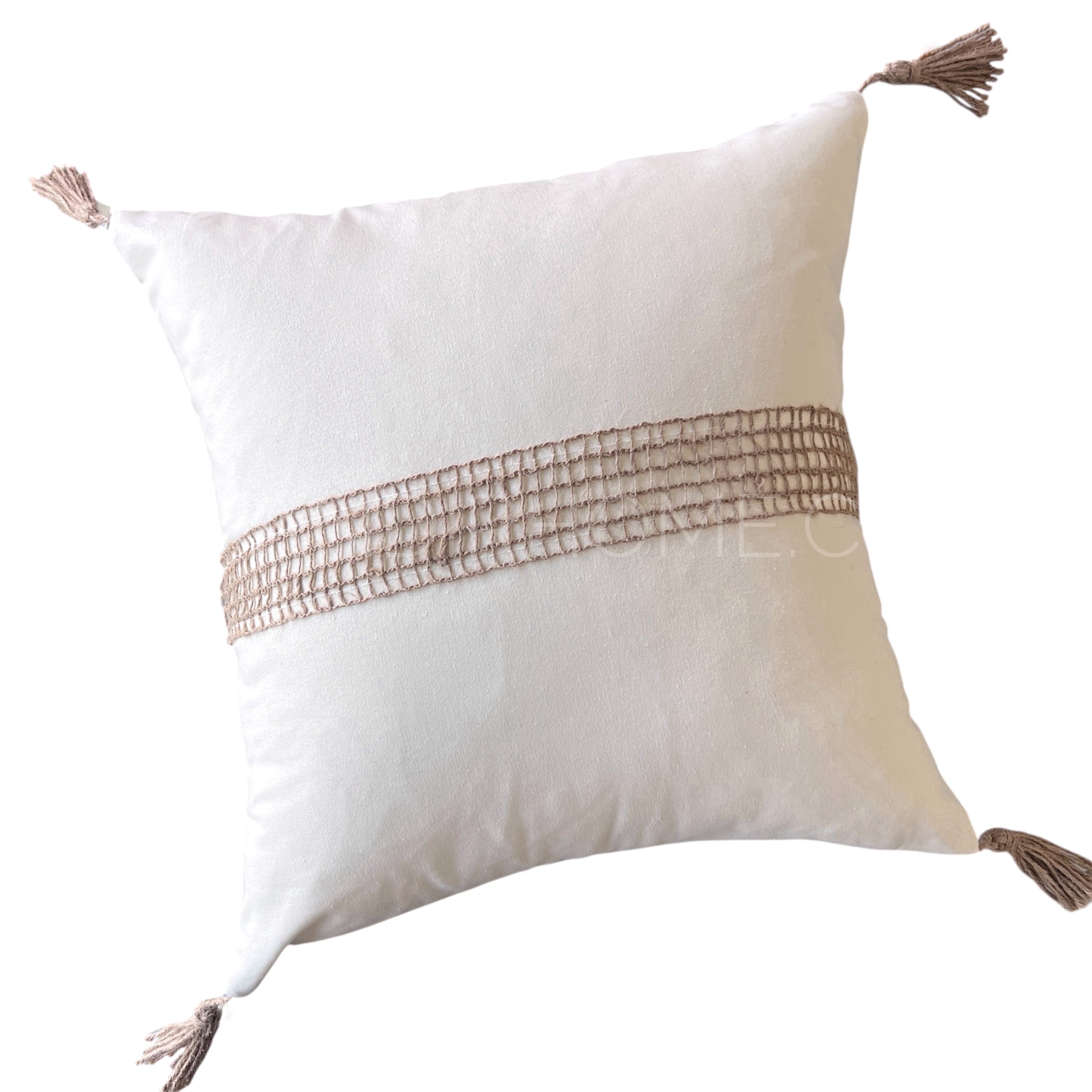 Funda Bohemia Franja Tejida Rústico Yute Cuadrada