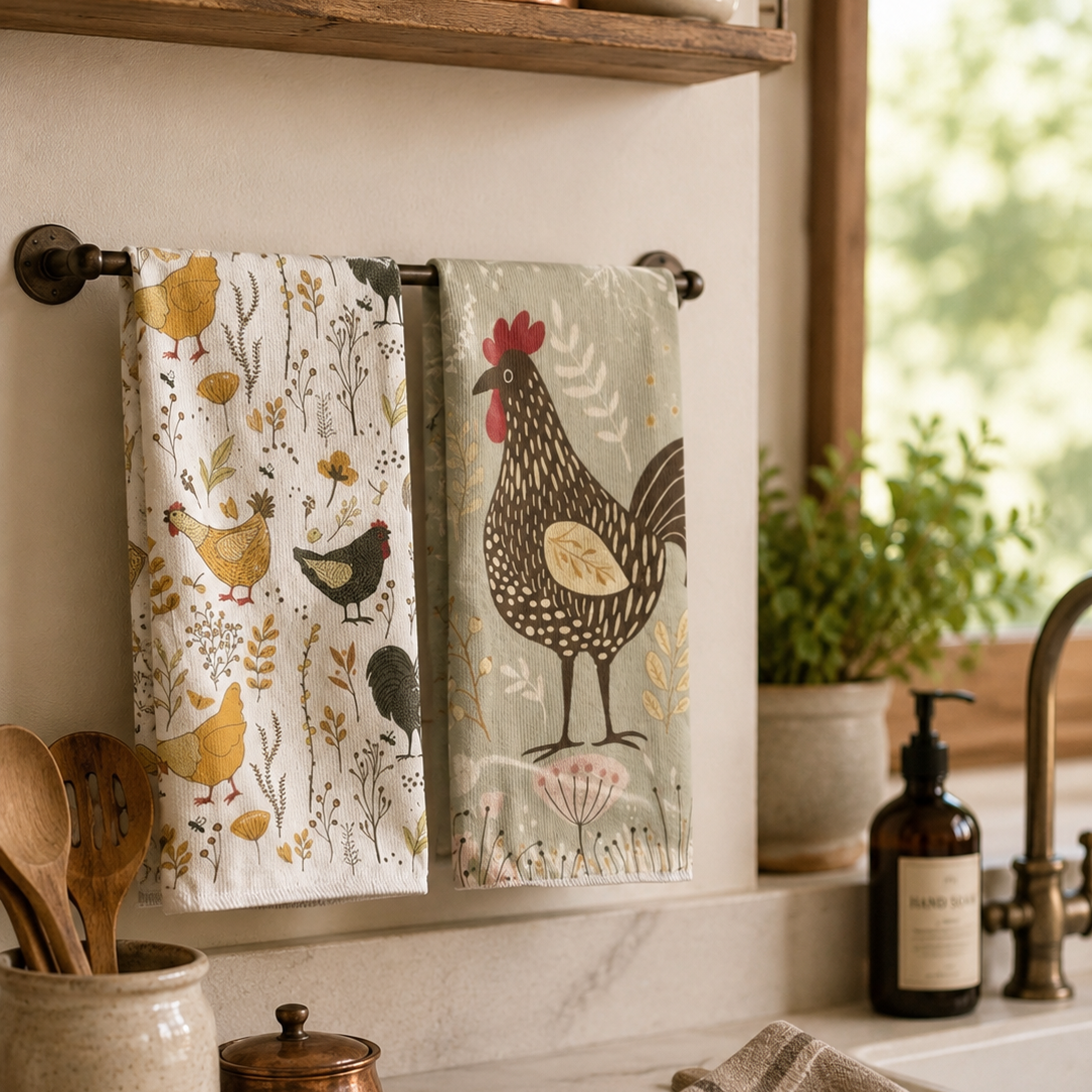 Set 2 Paños Cocina Gallinas Microfibra