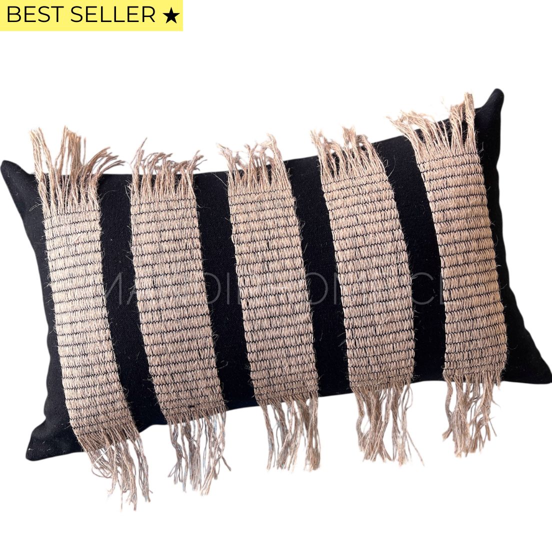 Funda Bohemia Franja Negro y Yute Rectangular
