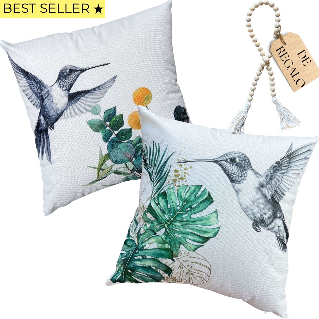 SET 2 FUNDAS ESTAMPADO - COLIBRÍ MONSTERA + REGALO