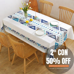 Mantel antimanchas Etnía Azul Menta | lavable y sin plancha