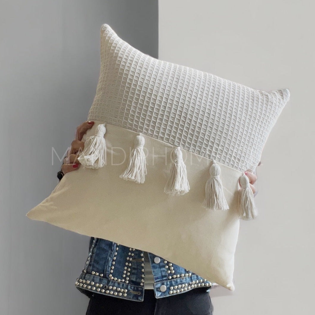Funda de Cojín Waffle Crudo Cuadrada