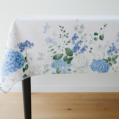 Mantel Rectangular Hortensias/ Repelente a Líquidos Resistente a Manchas 140x220 cms