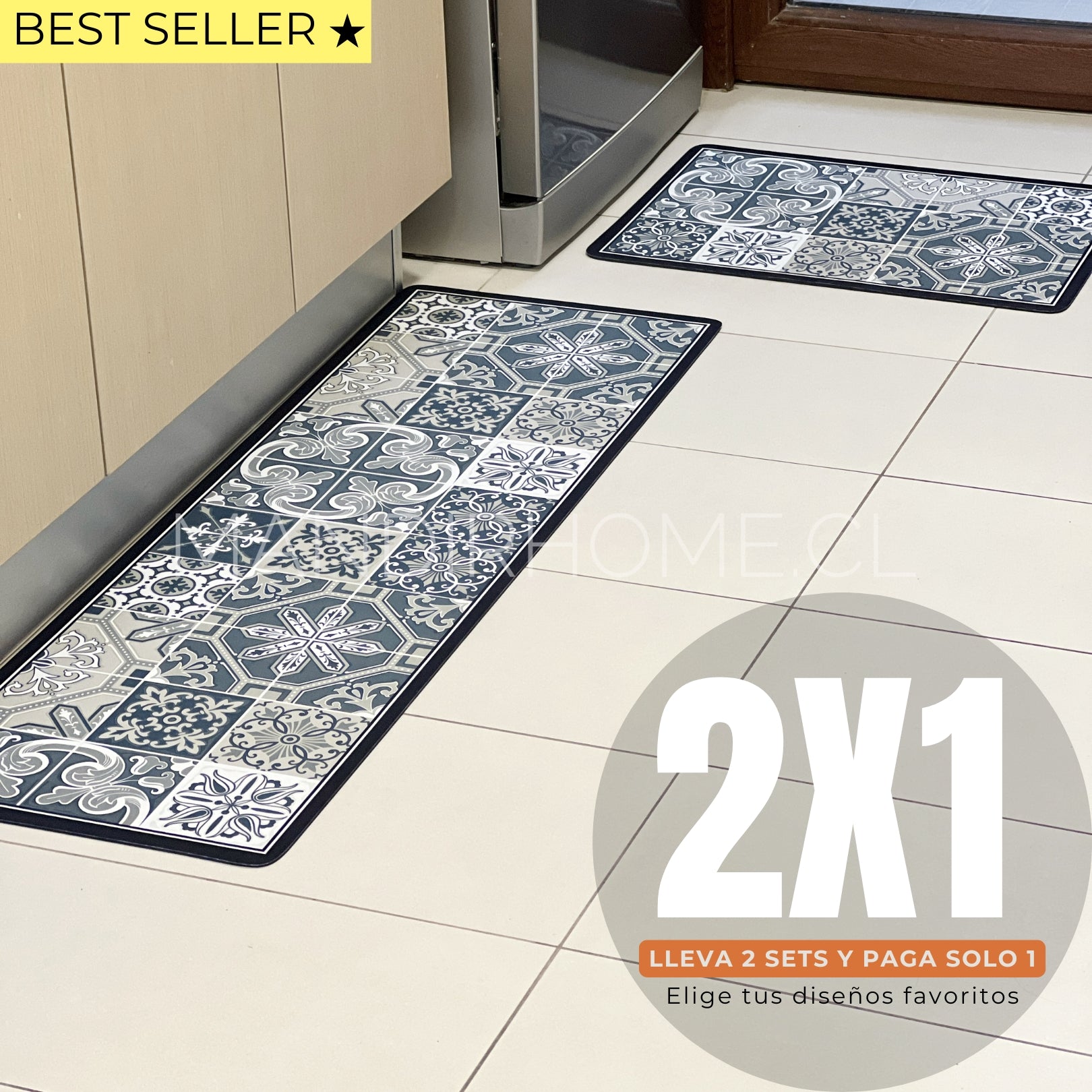Set Alfombras de Cocina Verde Olivo Antideslizante y Absorbente | Anticharcos y Lavables