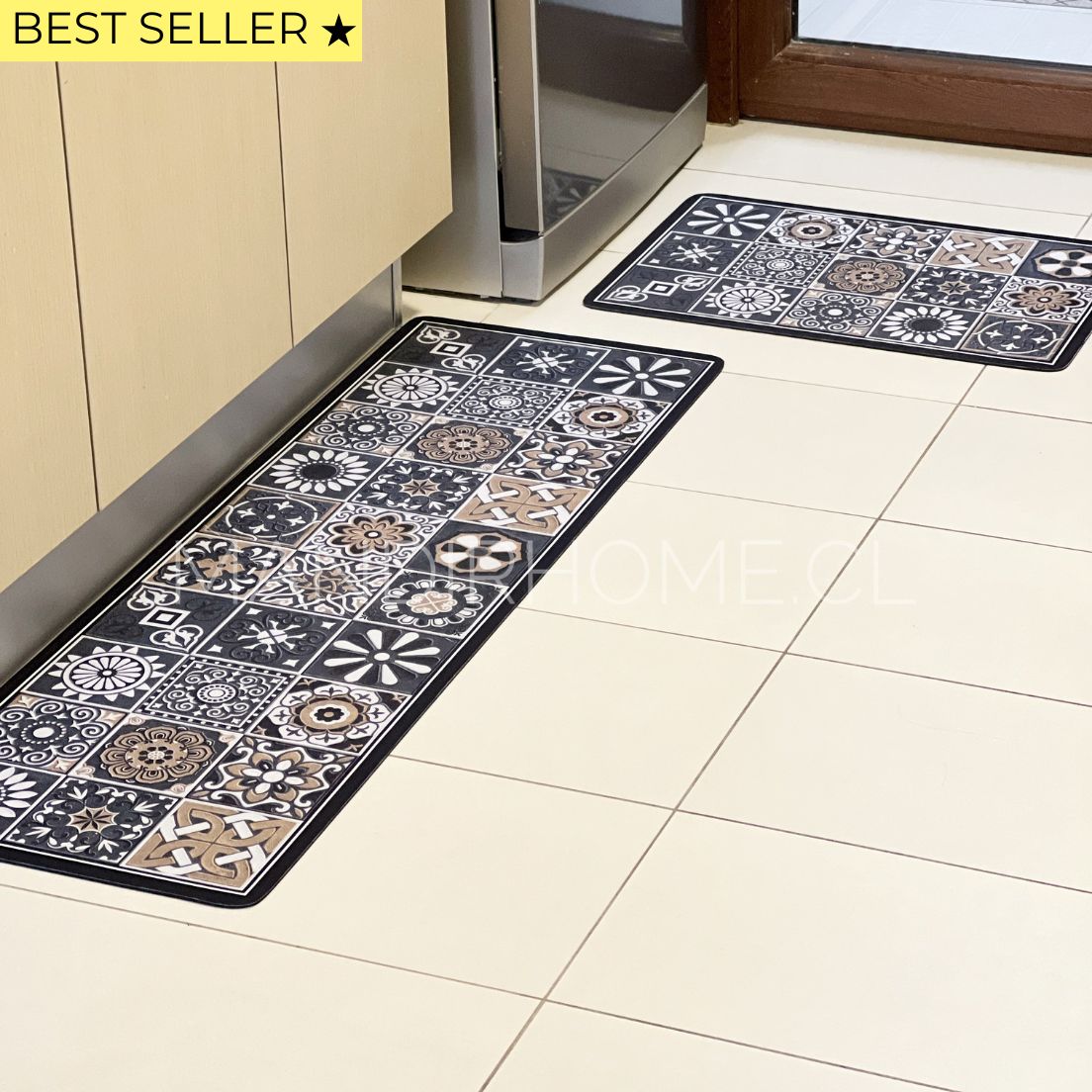 ¡NEW! Set Alfombras de Cocina Café Oscuro Antideslizante y Absorbente