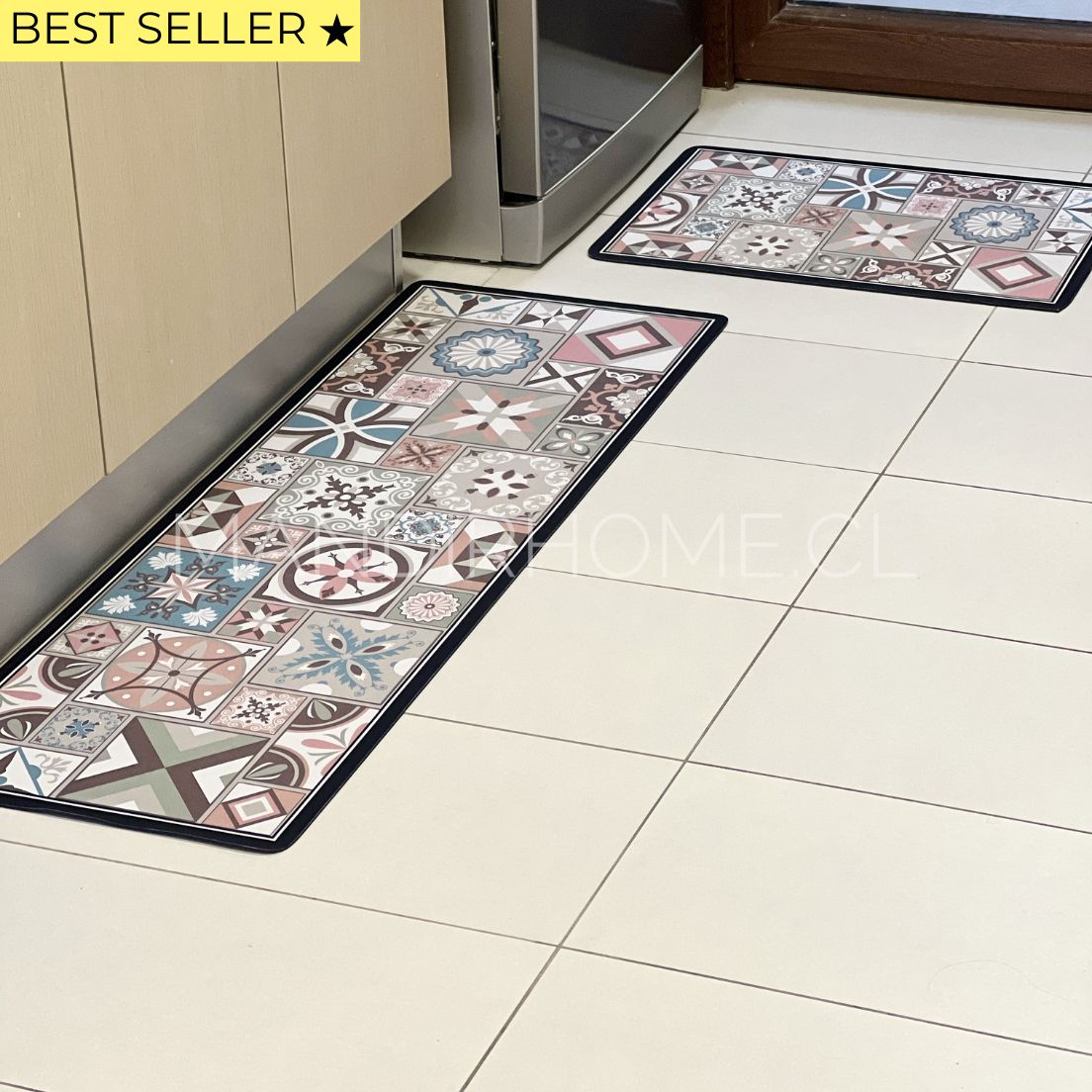 ¡NEW! Set Alfombras de Cocina Rosa Provenza Antideslizante y Absorbente