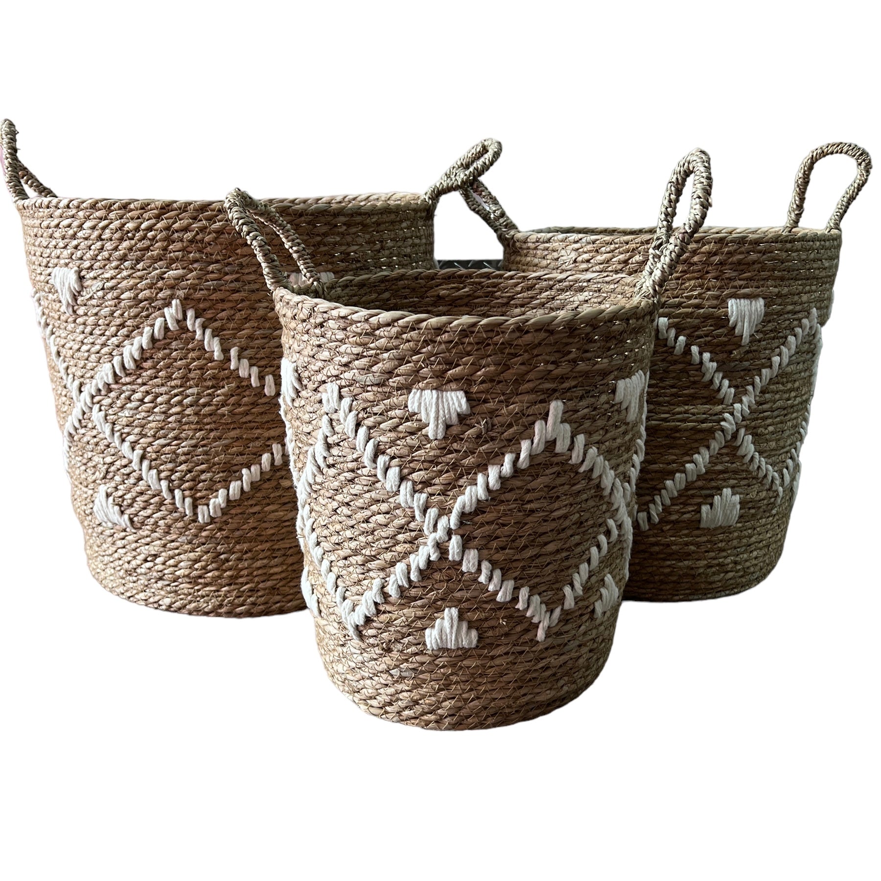 *Set 3 Canastos Redondo Yute Trapillo Blanco S, M y XL.