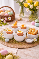 Set de 4 Hueveras de Cerámica Gallina Blanca | Porta Huevos para Desayunos Saludables y Bonitos