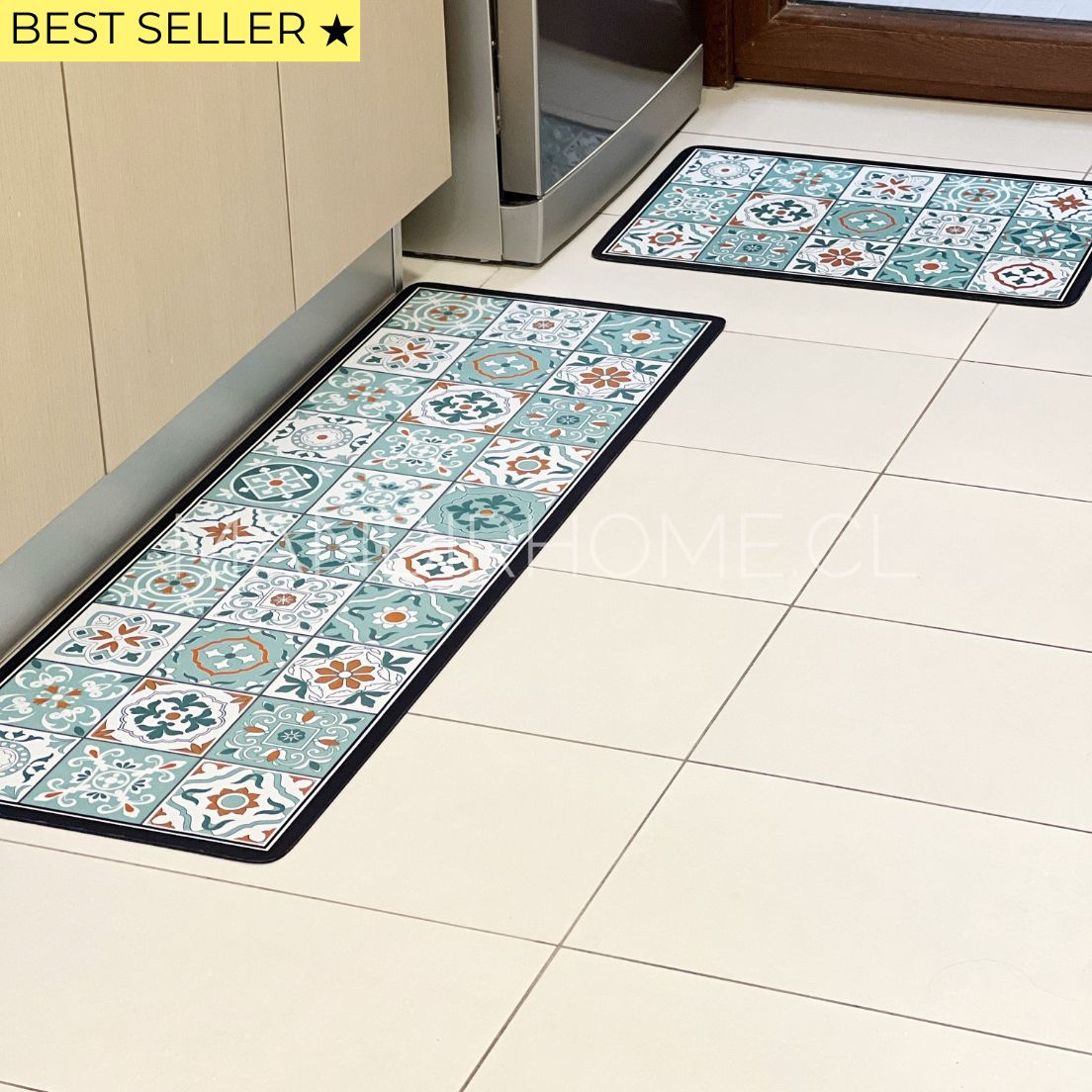 ¡NEW! Set Alfombras de Cocina Verde Menta Antideslizante y Absorbente