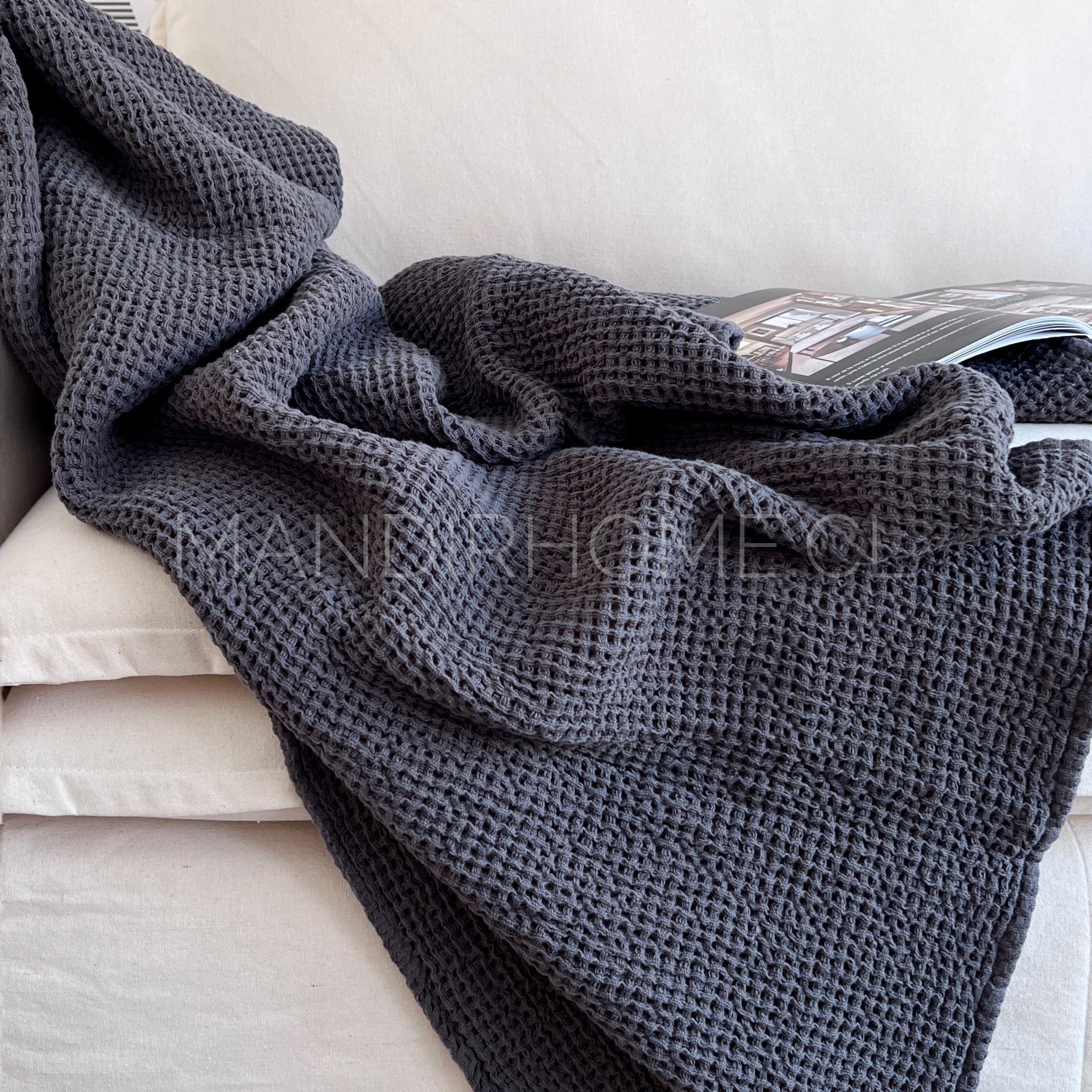 Manta Waffle Gris Algodón 205 x155cms