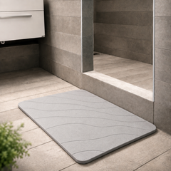 Alfombra de baño de diatomita Gris Olas secado rápido 60x40 cm | Antibacterial y original