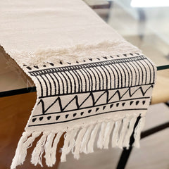 Camino de Mesa Boho Crudo y Negro 180x35cms