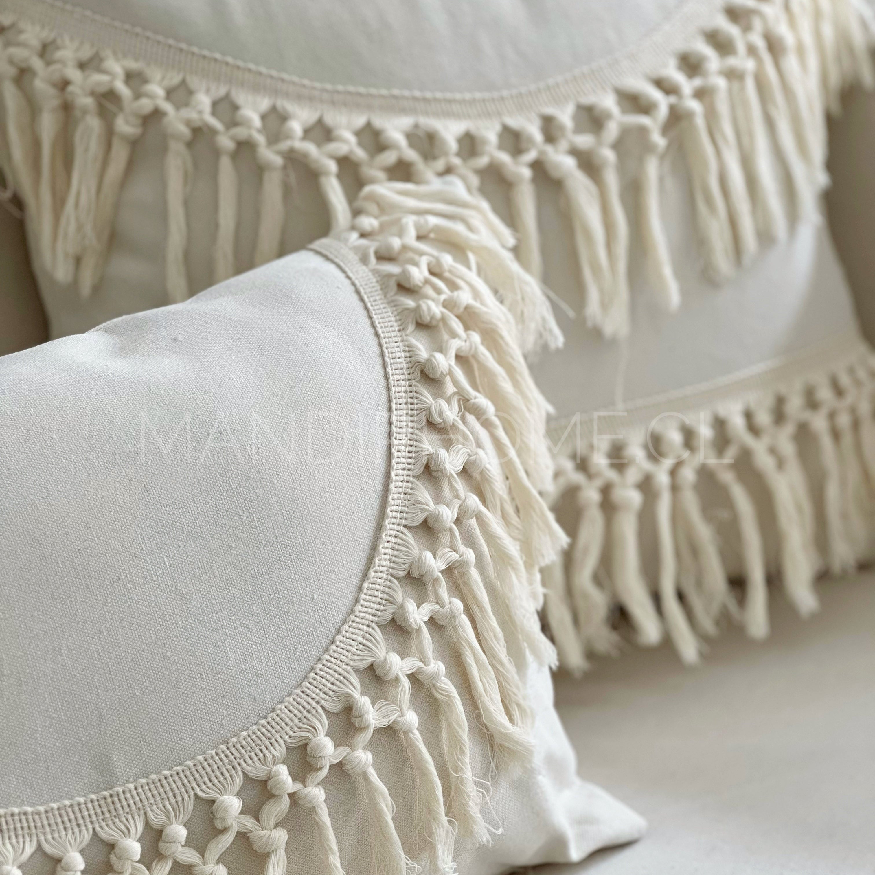 Funda Cojín Boho Tipo Macrame Crudo Curva Rectangular