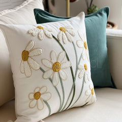 Funda de Cojín Bordado Margarita Pastel Cuadrada