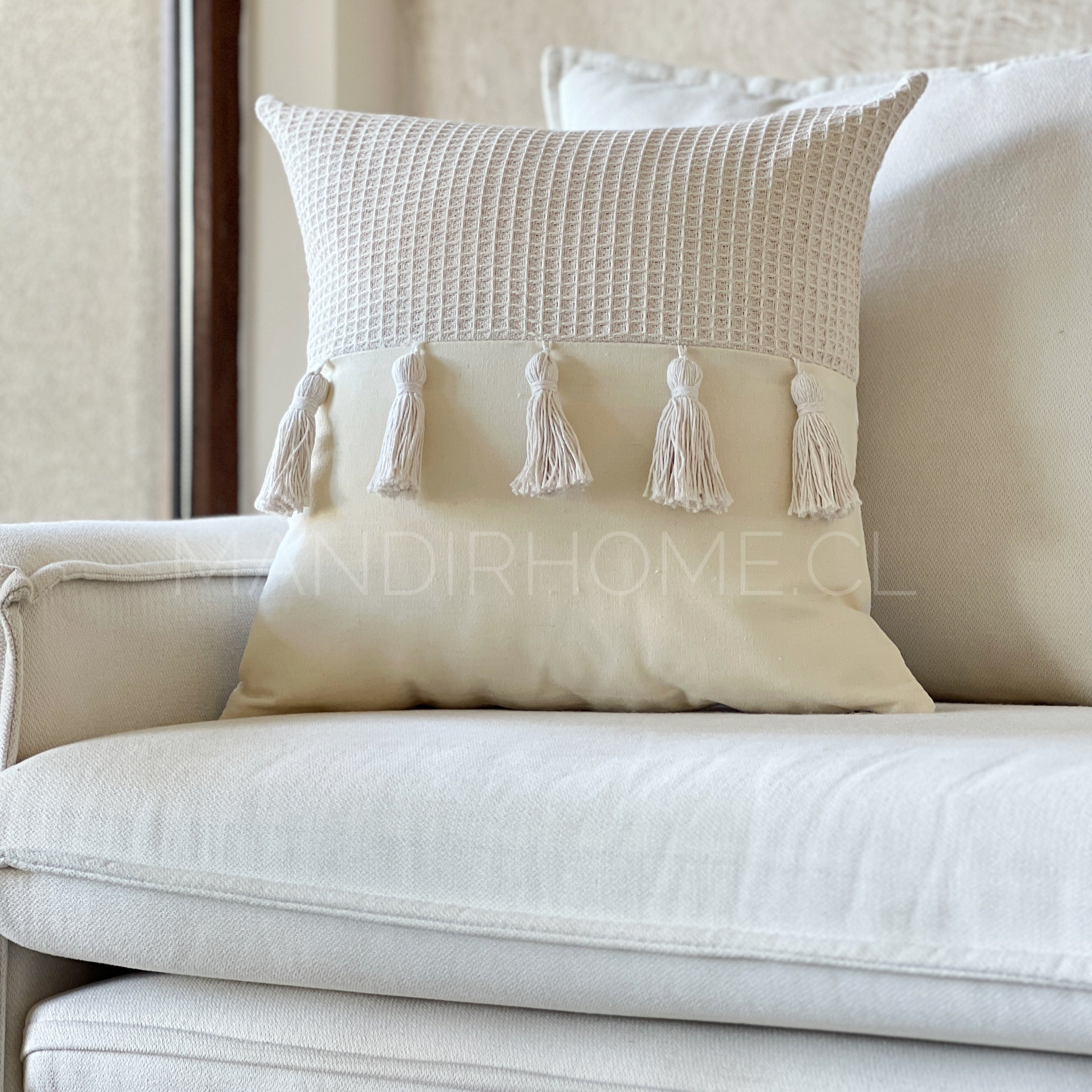 Funda de Cojín Waffle Crudo Cuadrada