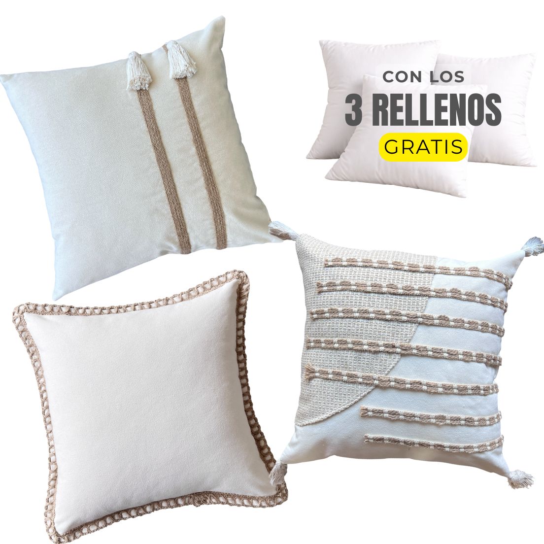 3 FUNDAS RÚSTICAS PREMIUM + RELLENO