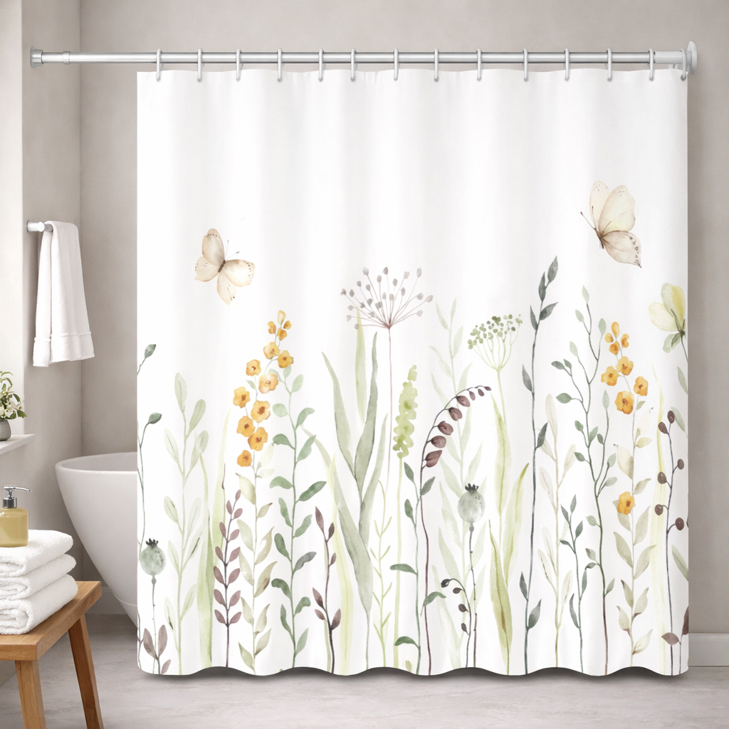 Cortina de Baño Impermeable 180x180 | Jardín y Mariposas