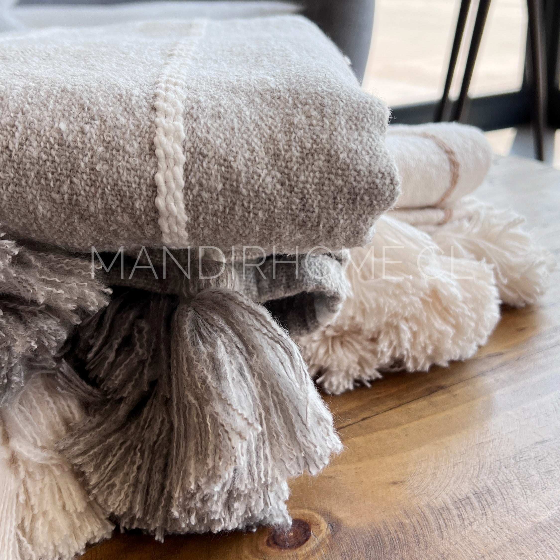 Manta Crudo Café Lana Líneas King 205x150cms