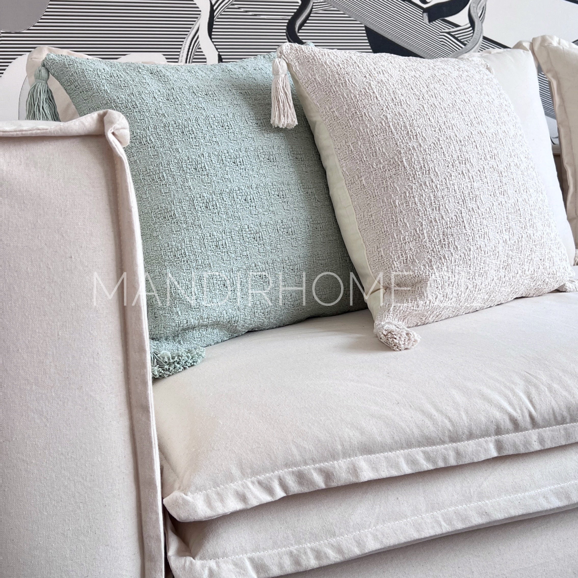 Funda de Cojín Algodón Tejido Rústico Menta Cuadrado
