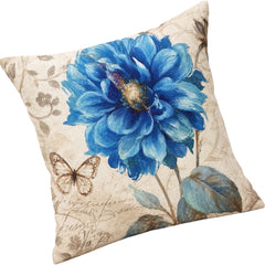 ¡Quedan 1! Funda de Cojín Estampado Flores Azul Turquesa Oleo 2
