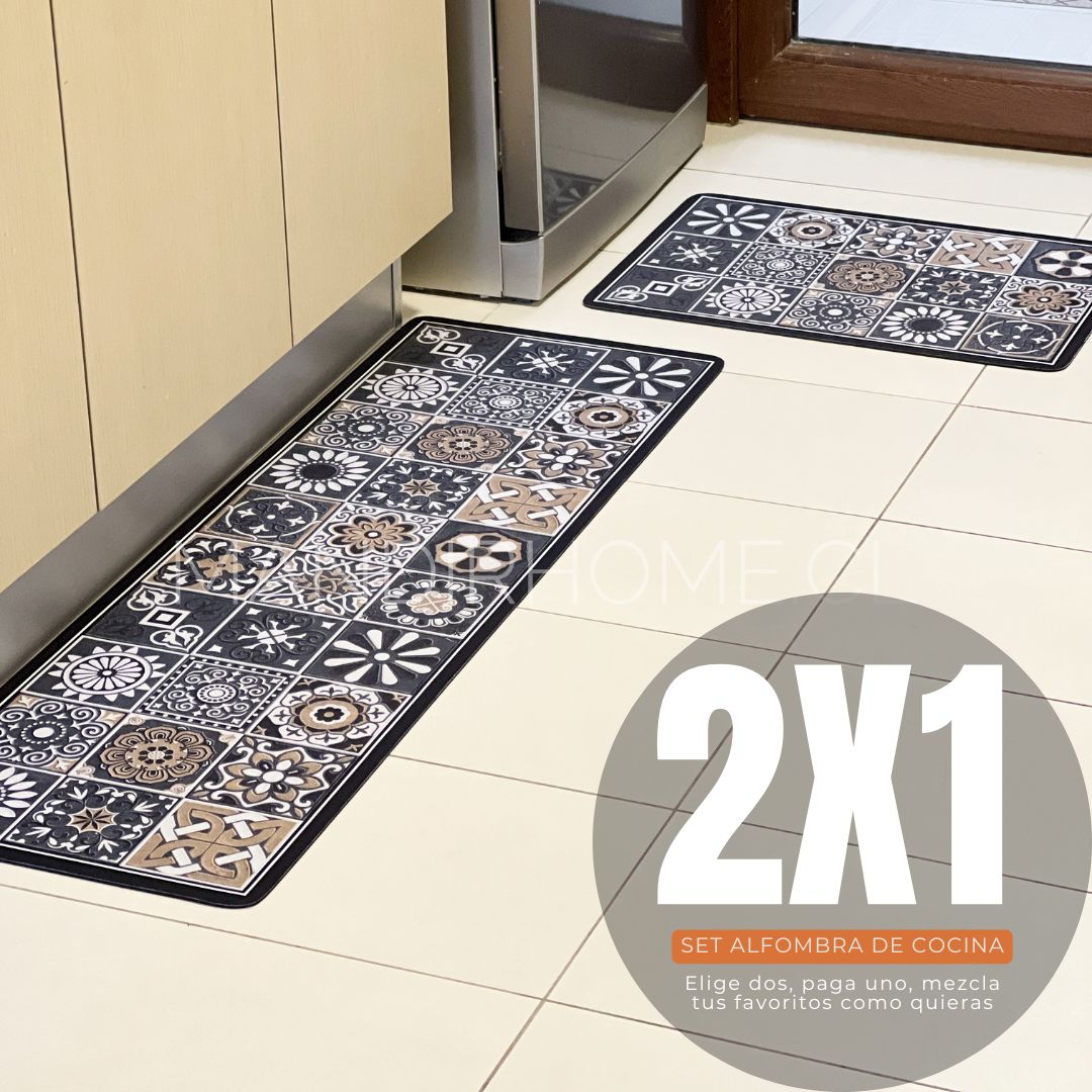 ¡NEW! Set Alfombras de Cocina Café Oscuro Antideslizante y Absorbente