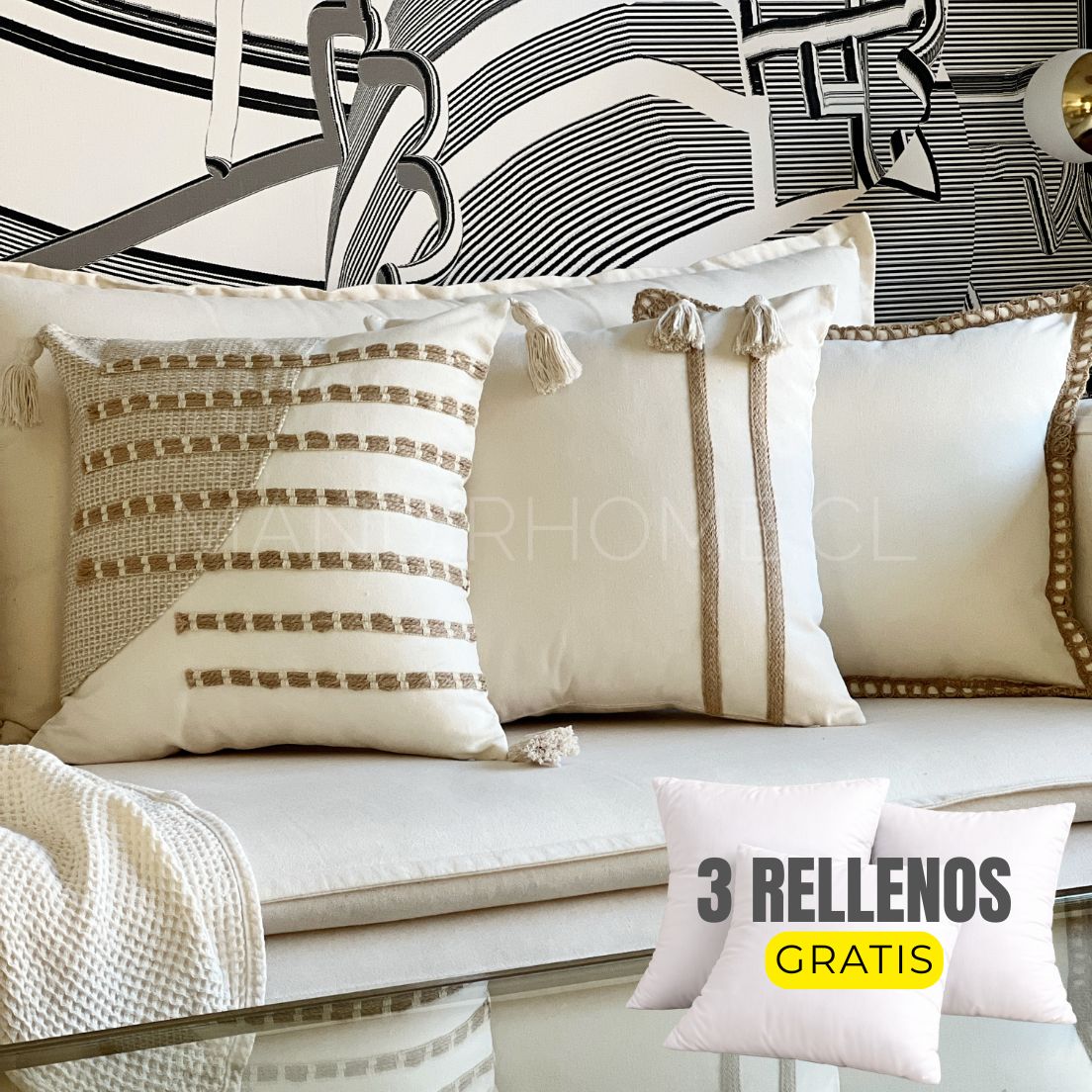 3 FUNDAS RÚSTICAS PREMIUM + RELLENO