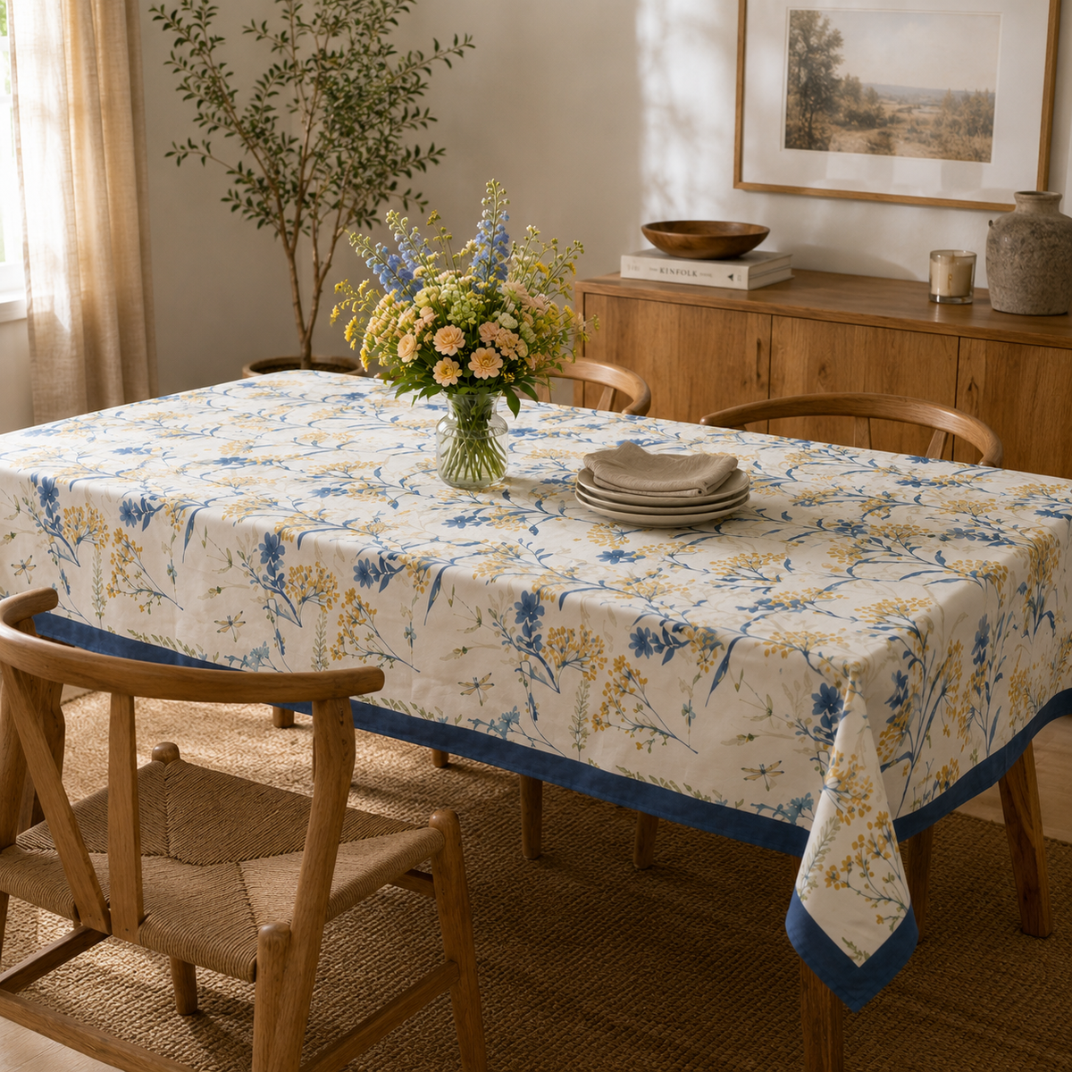 Mantel antimanchas Flores Azules | lavable y sin plancha