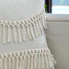 Funda Cojín Boho Tipo Macrame Crudo Curva Cuadrada