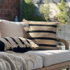 Funda Bohemia Franja Negro y Yute Rectangular