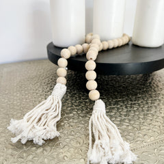 Cuentas Madera Natural Con Borlas De Algodón Crudo