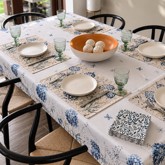 Pack Mesa Lista Hortensia · Mantel + 6 Individuales + 20 Servilletas GRATIS