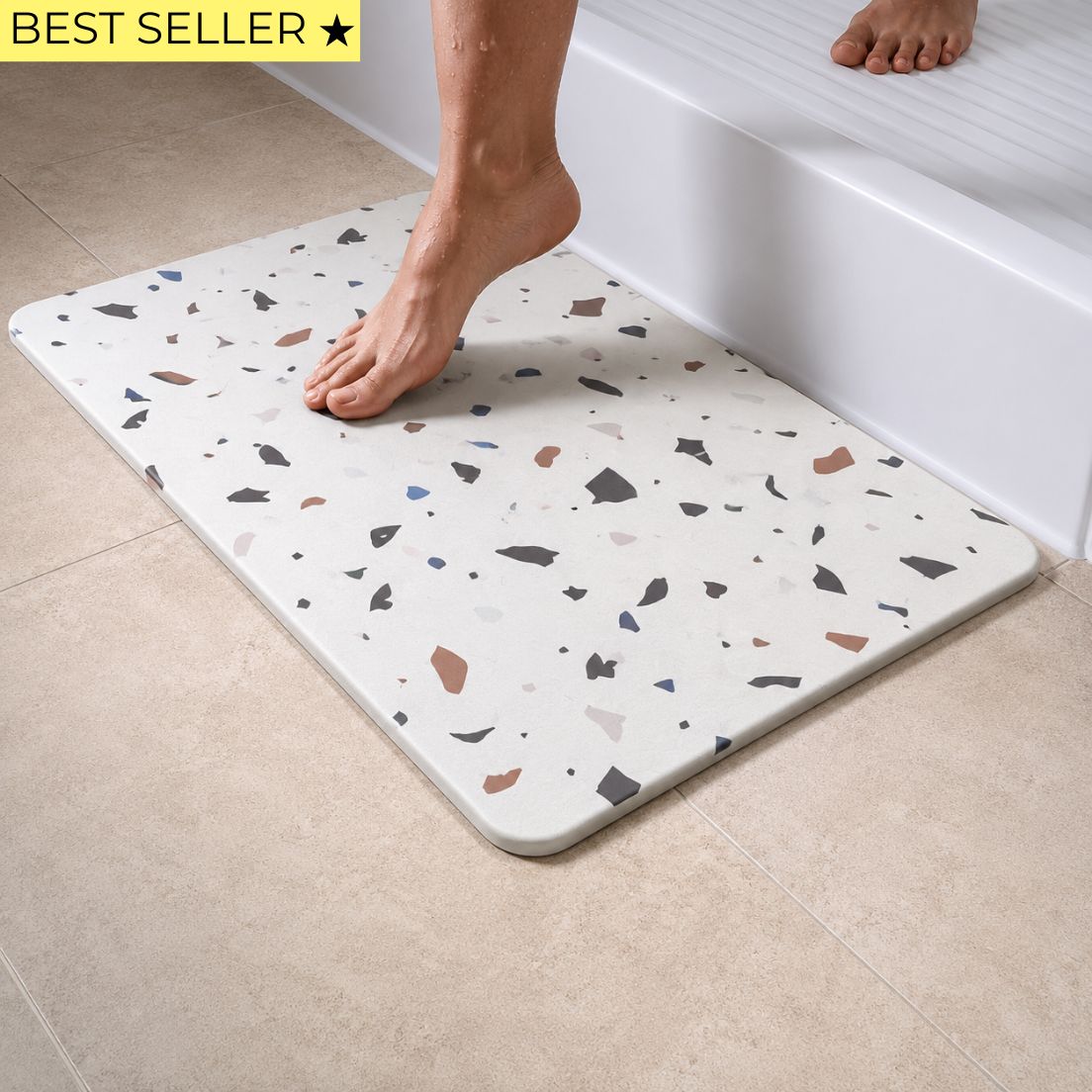 Alfombra de baño de diatomita Gris Hojitas secado rápido 60x40 cm | Antibacterial y original variantes