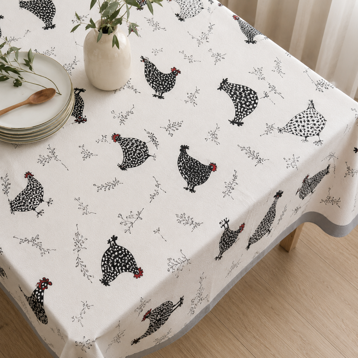 Mantel antimanchas Gallinas | lavable y sin plancha