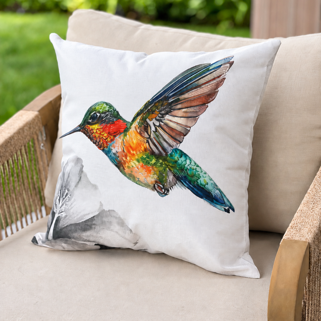 Fundas de Cojín Estampadas Colibrí  Flor Gris Interior y Exterior | Mandir Home