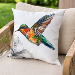 Fundas de Cojín Estampadas Colibrí  Flor Gris Interior y Exterior | Mandir Home