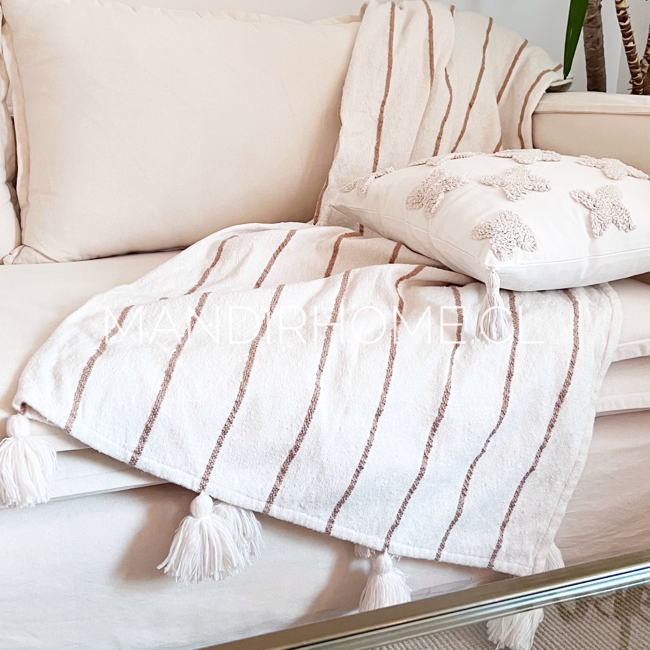 Manta Crudo Café Lana Líneas King 205x150cms