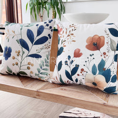 Fundas de Cojín Estampadas Hojitas Azules Interior y Exterior | Mandir Home