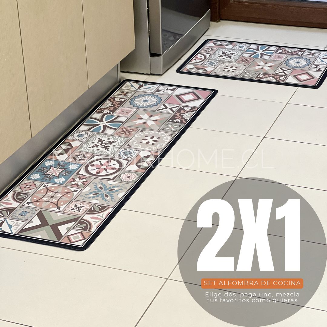 ¡NEW! Set Alfombras de Cocina Rosa Provenza Antideslizante y Absorbente